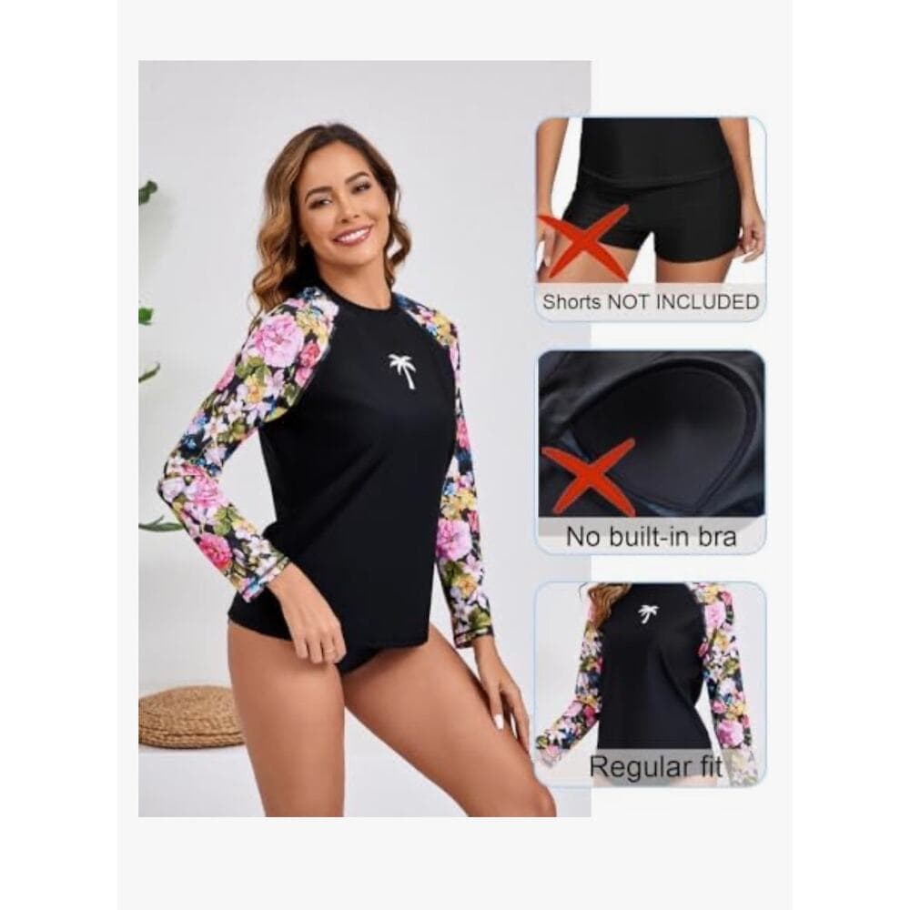 Halcurt Women's Long Sleeve Rash Guard Swim Shirt Sun Protection Swimsuit Top - Thumbnail 3