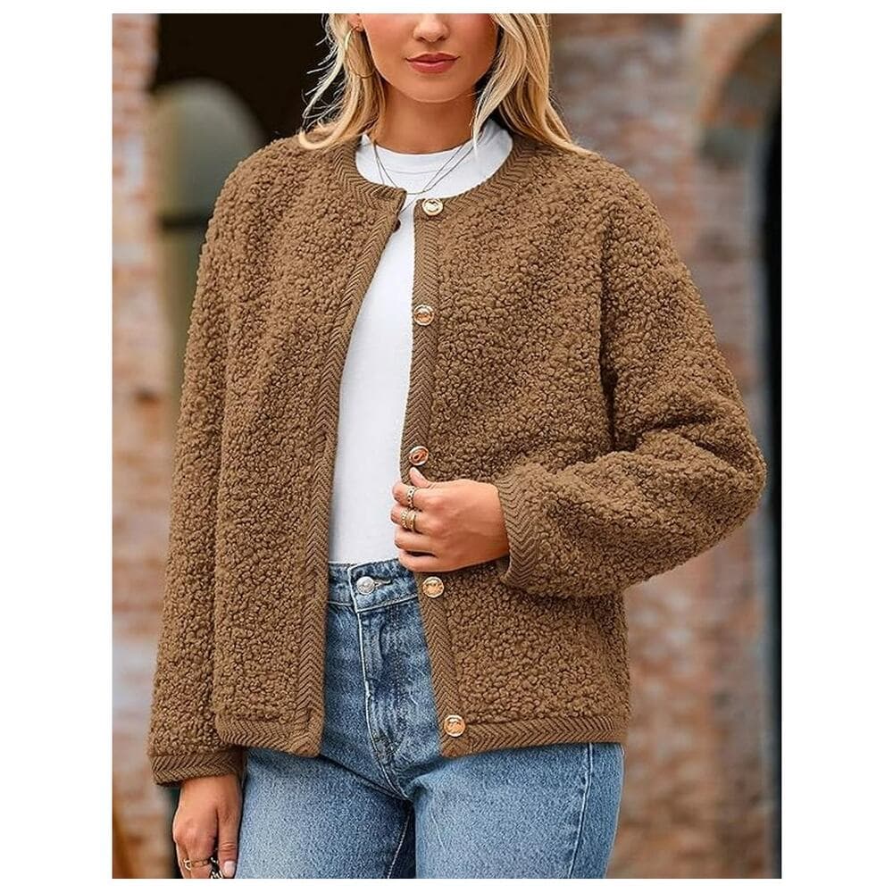 PrettyGarde Women's Faux Fur Coat Fall Fuzzy Fleece Button up Shearling Cropped - Thumbnail 6