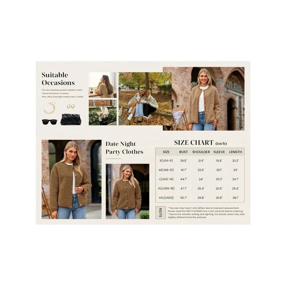 PrettyGarde Women's Faux Fur Coat Fall Fuzzy Fleece Button up Shearling Cropped - Thumbnail 4