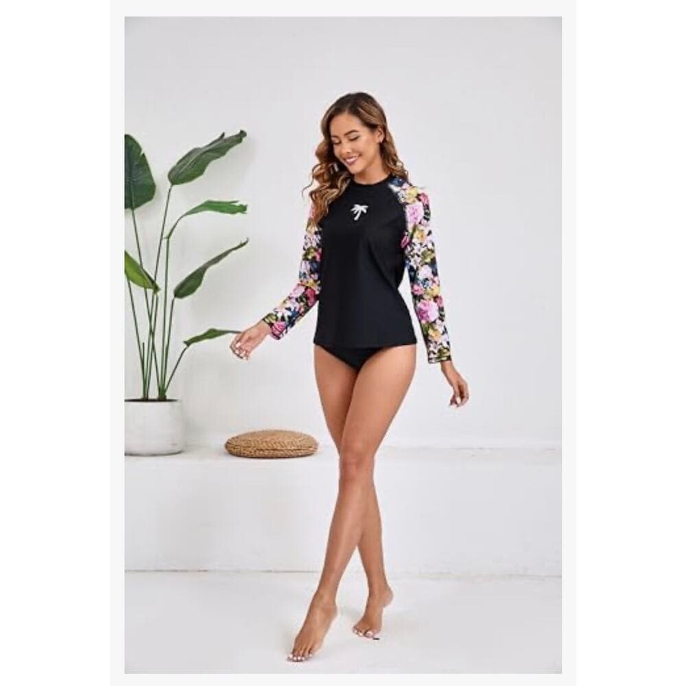 Halcurt Women's Long Sleeve Rash Guard Swim Shirt Sun Protection Swimsuit Top - Thumbnail 2