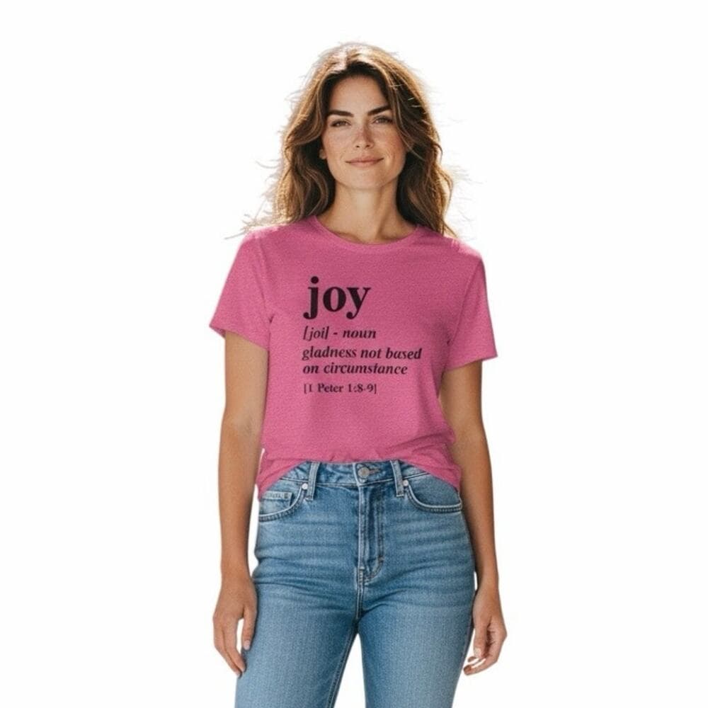 Gildan Women’s Joy Gladness Not Based On Circumstance Pink T-shirt - Thumbnail 8