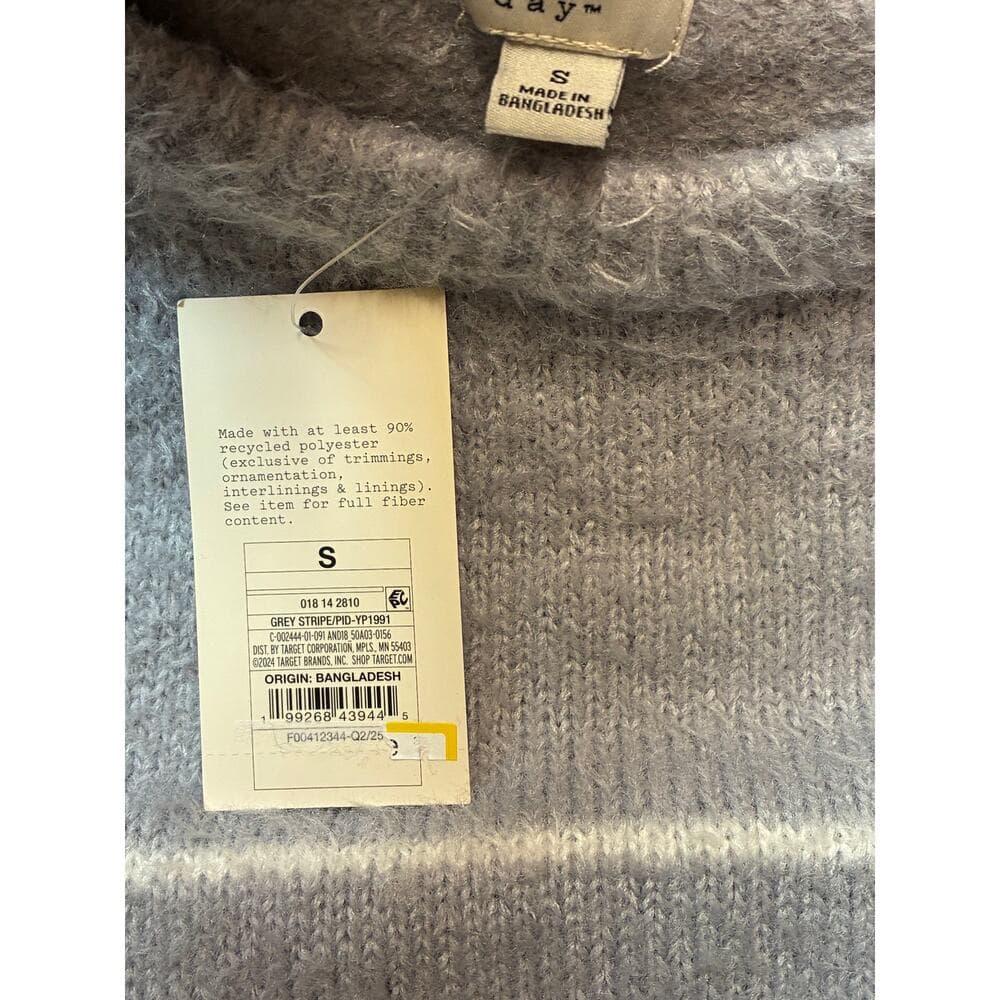 A New Day Women’s Long Sleeve Fuzzy Pullover Sweater With White Stripes On It - Thumbnail 2