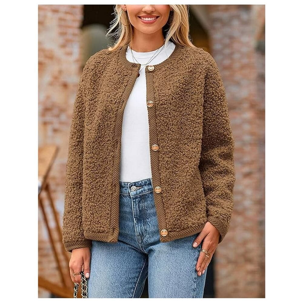 PrettyGarde Women's Faux Fur Coat Fall Fuzzy Fleece Button up Shearling Cropped - Thumbnail 7