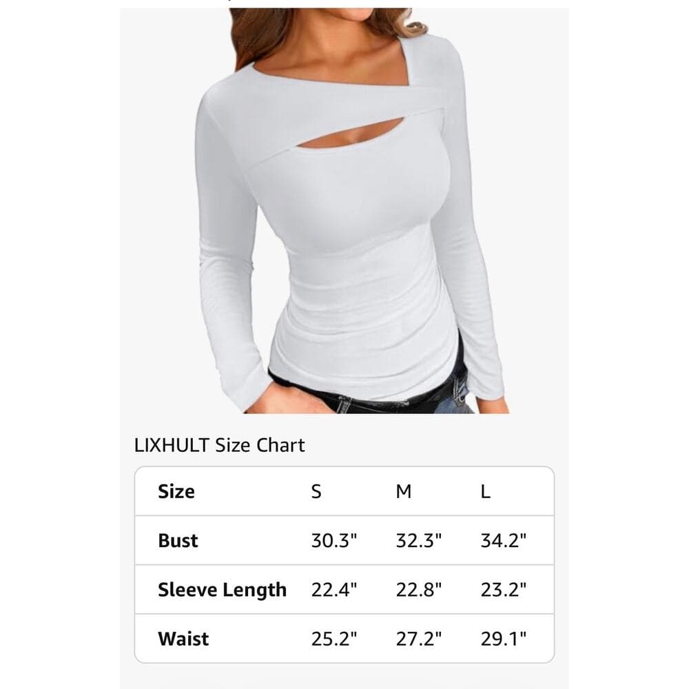 Long Sleeve Shirts Women Ribbed 1 Piece Cutout Tops Fashion Slim Fitted Clothes - Thumbnail 6