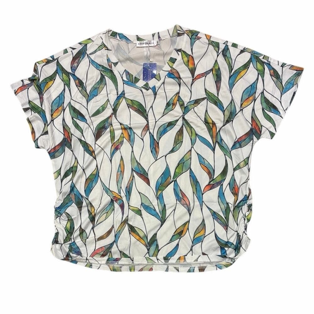 My Color Blue Women’s Shirt With Colorful Leaves On It Size XXL