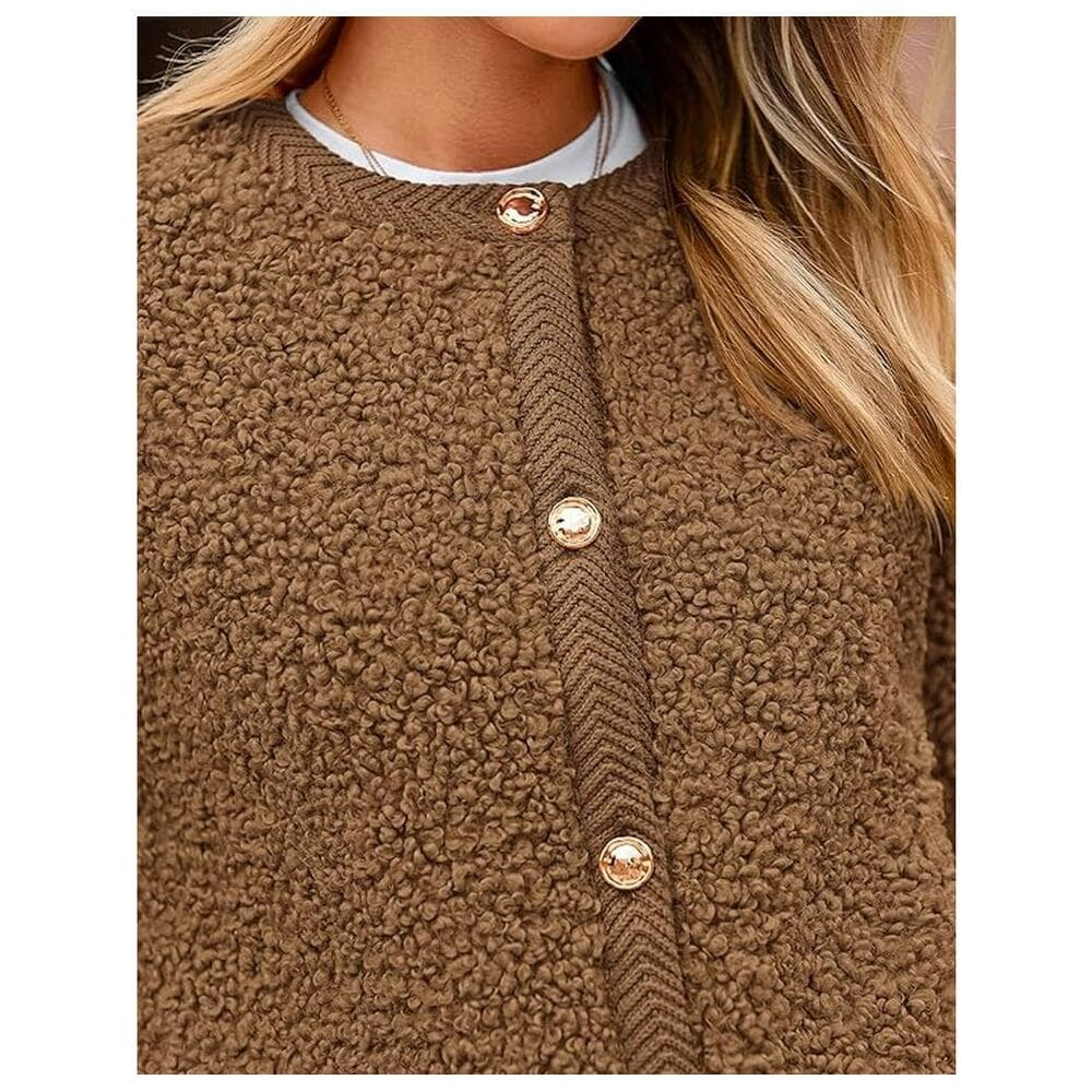 PrettyGarde Women's Faux Fur Coat Fall Fuzzy Fleece Button up Shearling Cropped - Thumbnail 5