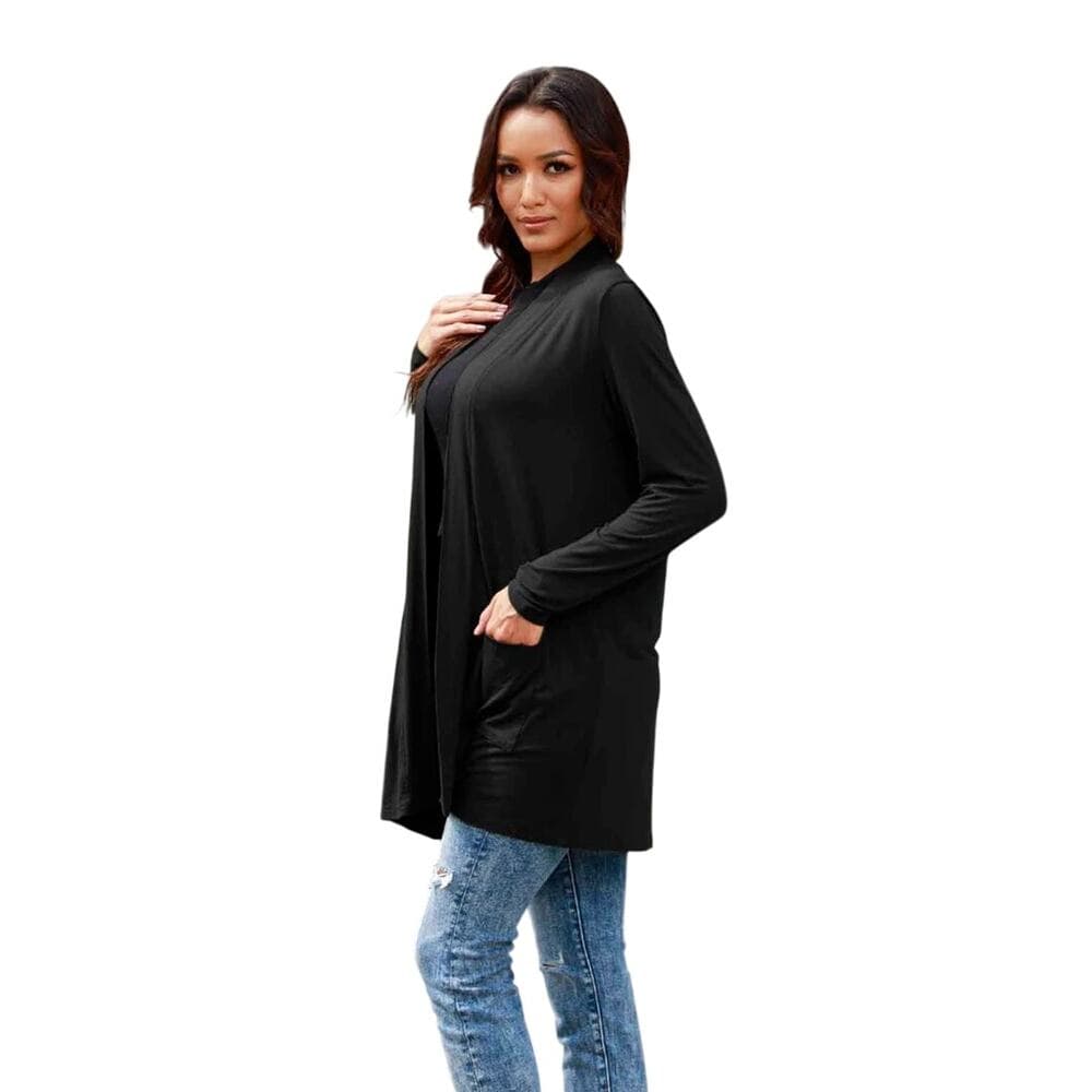 A NEW DAY WOMEN’S FRONT LONG SLEEVE CARDIGAN WITH POCKETS . BLACK SIZE SMALL