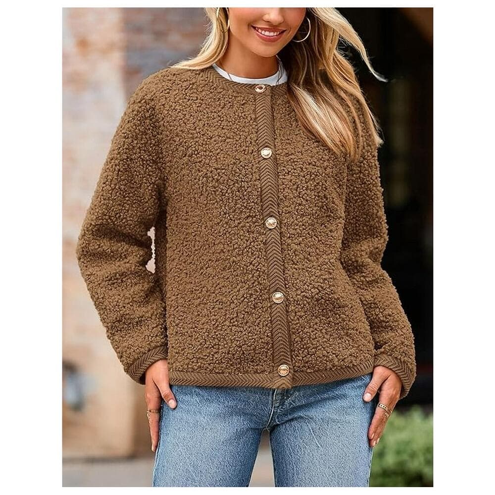PrettyGarde Women's Faux Fur Coat Fall Fuzzy Fleece Button up Shearling Cropped - Thumbnail 3