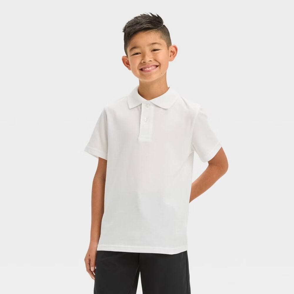 Boys' Short Sleeve Jersey Uniform Polo Shirt - Cat & Jack White XS 4/5 - Thumbnail 5