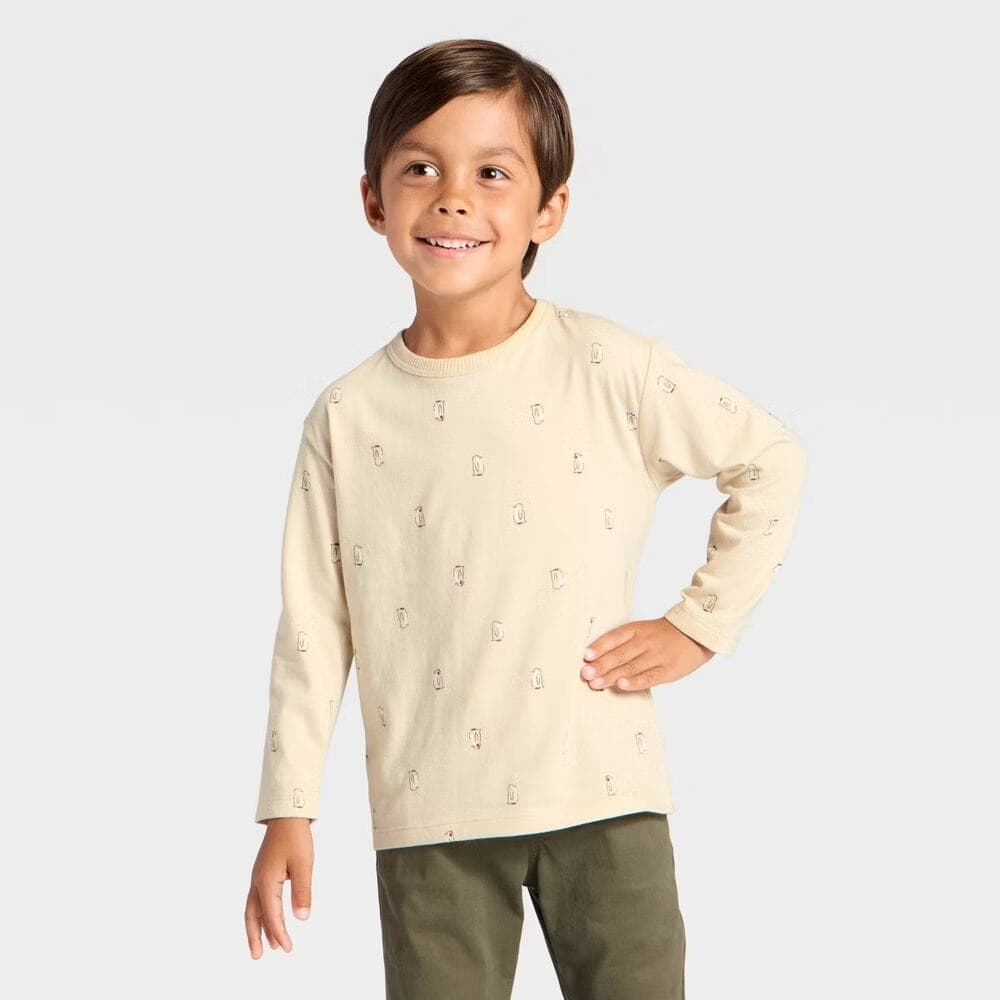 Toddler Boys' Long Sleeve Relaxed T-Shirt - Cat & Jack Khaki 12M - Thumbnail 5