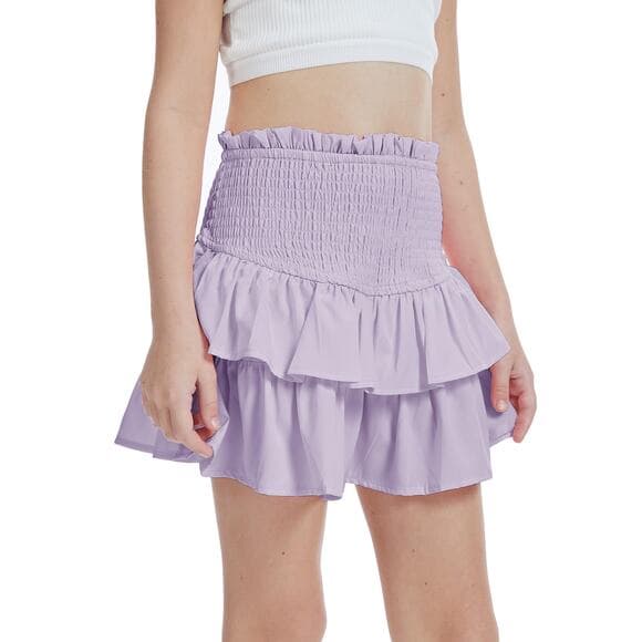 CharmWM Girls Mini Skirts Cute High Elastic Waisted Tiered Smocked Ruffle High - Thumbnail 8