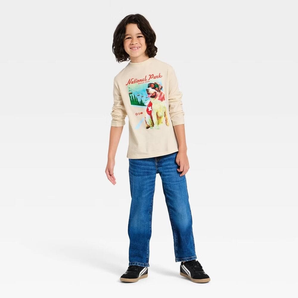 Boys' Long Sleeve 'National Park' Dog Graphic T-Shirt - Cat & Jack Cream XL 14 - Thumbnail 3