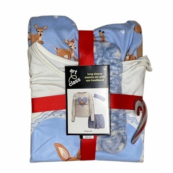 Art & Class Long-Sleeve Pajama Set With Spa Headband 3 Piece Set XL - Thumbnail 5