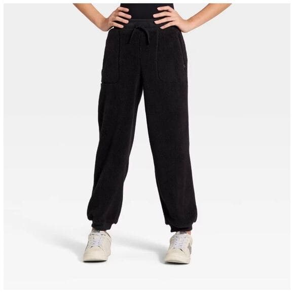 Girls' Faux Shearling Pants - All In Motion Black XS 4/5 - Thumbnail 6