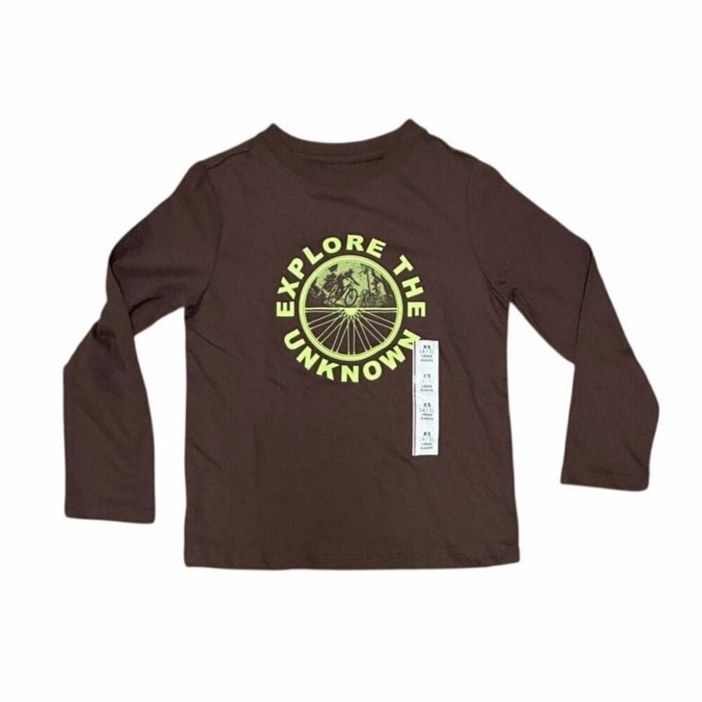 Boys' Long Sleeve Graphic T-shirt - Cat & Jack Brown XS 4/5 - Thumbnail 3