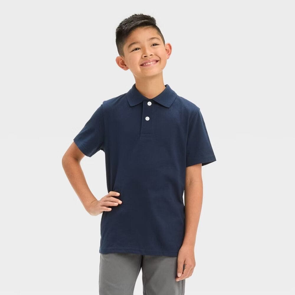 Boys' Short Sleeve Jersey Uniform Polo Shirt - Cat & Jack Navy Blue XS 4/5 - Thumbnail 6
