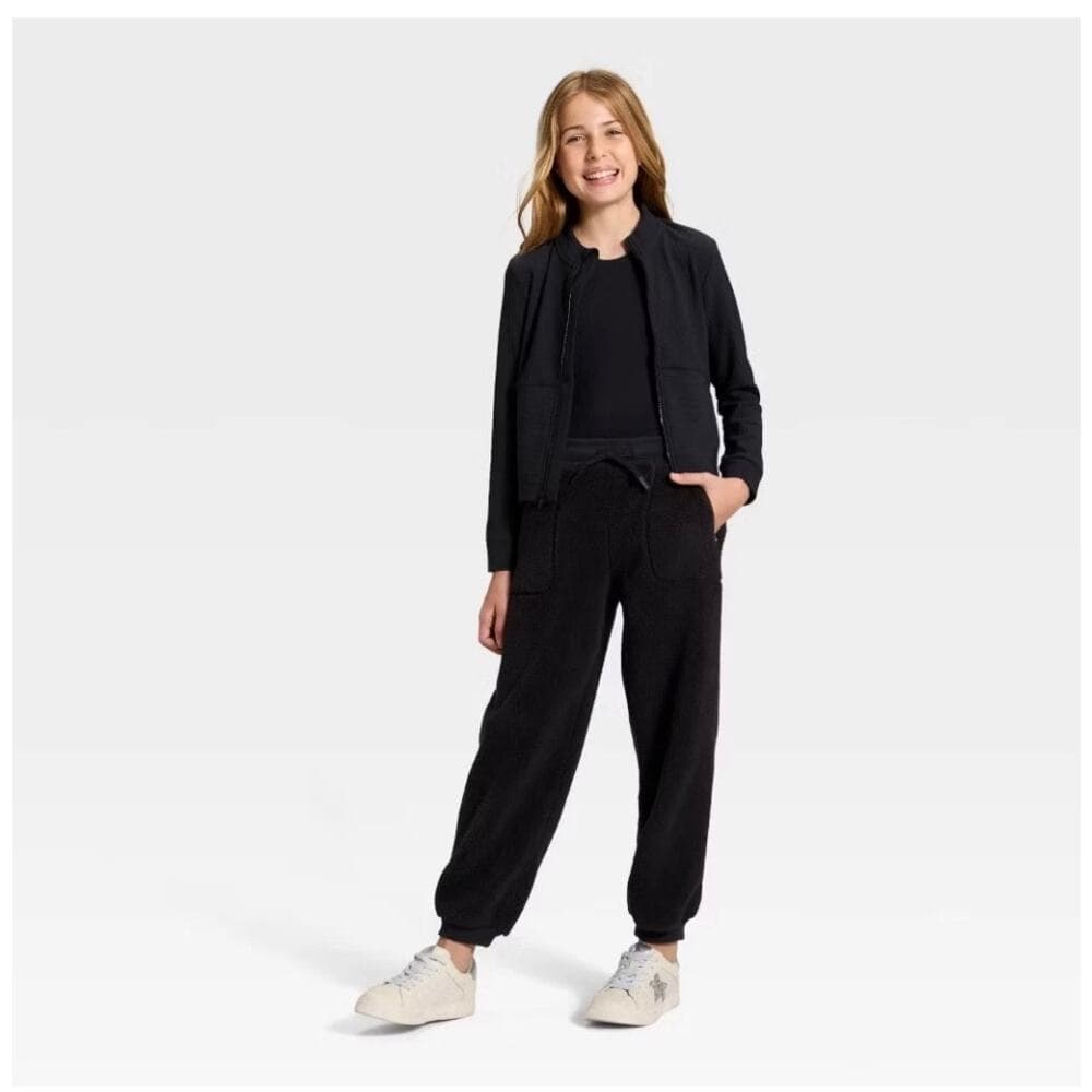Girls' Faux Shearling Pants - All In Motion Black XS 4/5 - Thumbnail 2