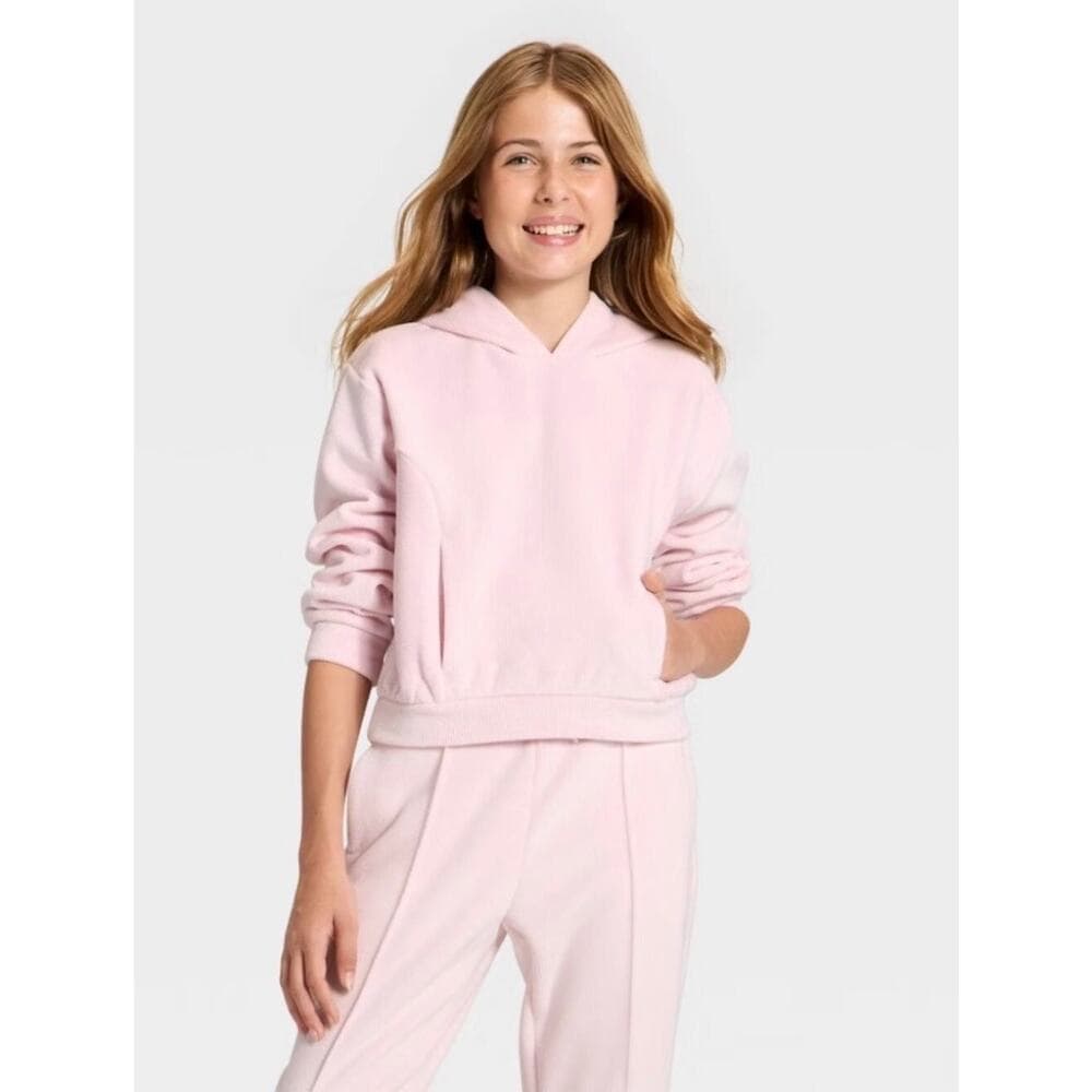 All In Motion Girls Cozy Ribbed Hoodie Light Pink L 10/12 - Thumbnail 8