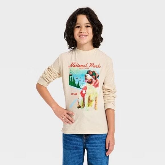 Boys' Long Sleeve 'National Park' Dog Graphic T-Shirt - Cat & Jack Cream XL 14 - Thumbnail 7