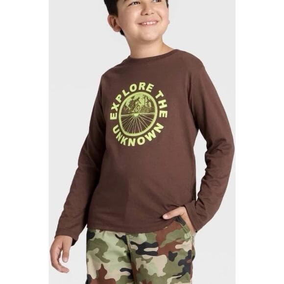 Boys' Long Sleeve Graphic T-shirt - Cat & Jack Brown XS 4/5 - Thumbnail 7