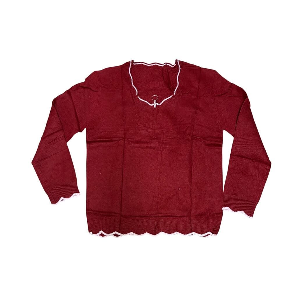 Hongqizo Women's Half Zipper Knit Sweater Casual V Neck Long Sleeve burgundy