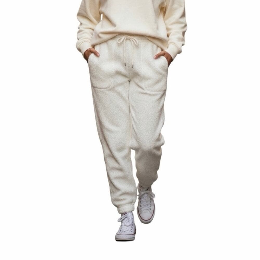 All in Motion Ivory Cream Faux Shearling Girls Jogger Pants 8 M - Thumbnail 7