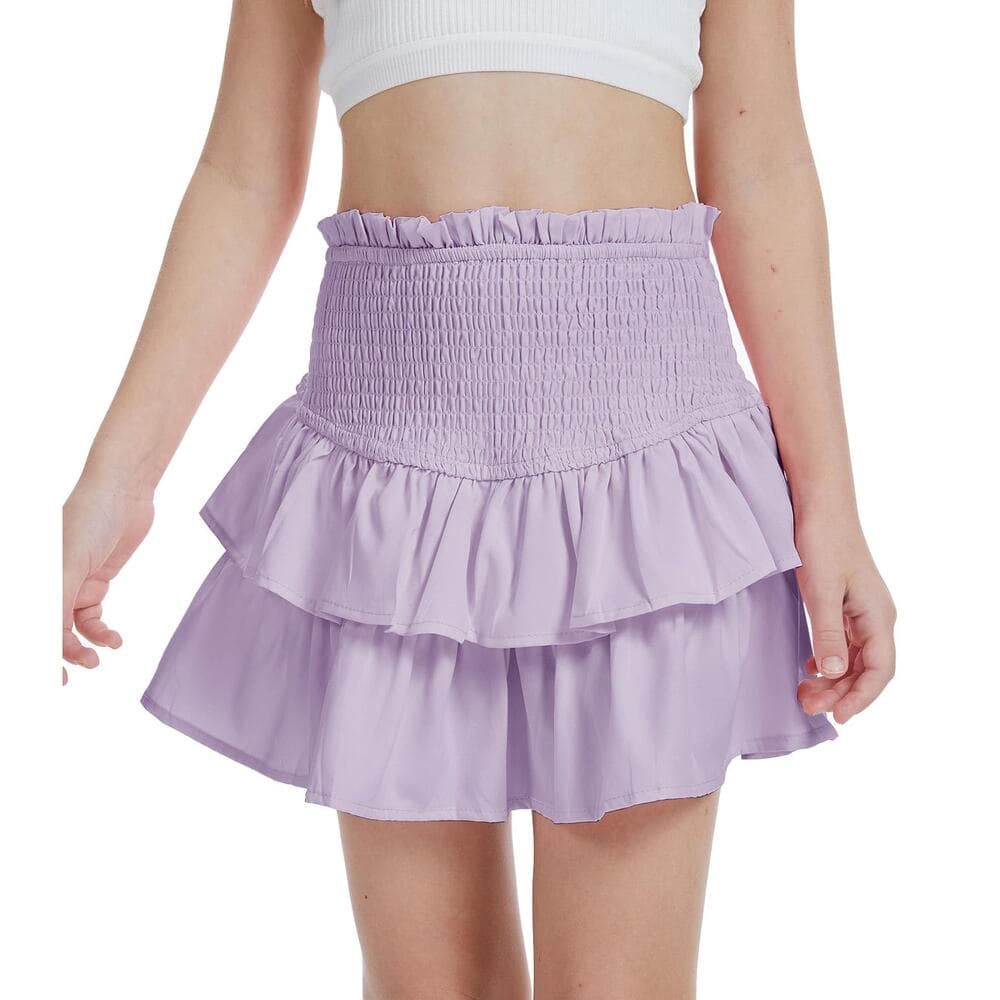 CharmWM Girls Mini Skirts Cute High Elastic Waisted Tiered Smocked Ruffle High - Thumbnail 5