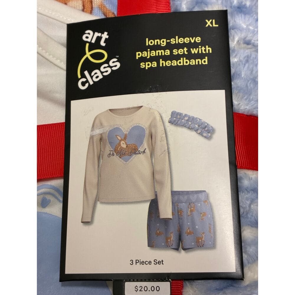 Art & Class Long-Sleeve Pajama Set With Spa Headband 3 Piece Set XL
