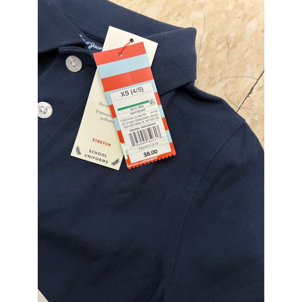 Boys' Short Sleeve Jersey Uniform Polo Shirt - Cat & Jack Navy Blue XS 4/5 - Thumbnail 4