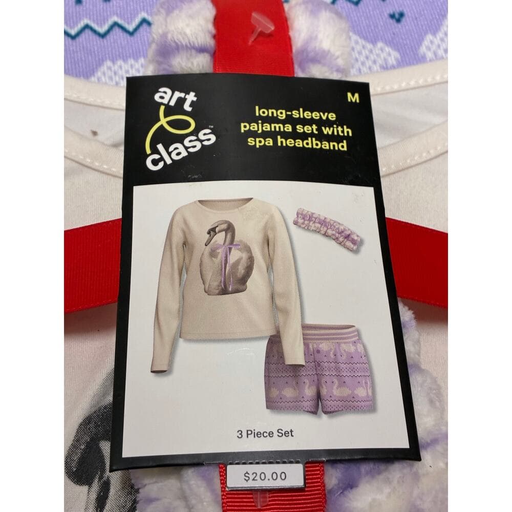 Art Class Long-Sleeve Pajama Set With Spa Headband 3 Piece Set Size Medium