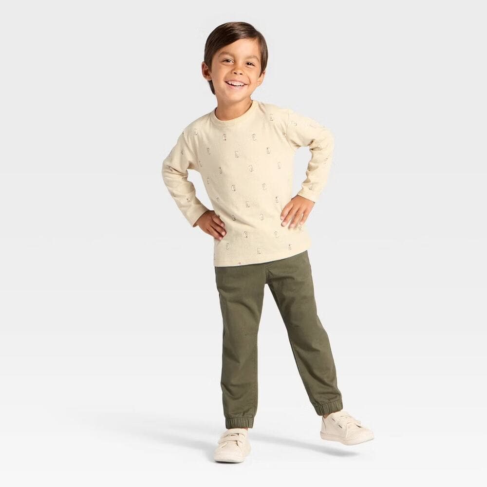 Toddler Boys' Long Sleeve Relaxed T-Shirt - Cat & Jack Khaki 12M - Thumbnail 2