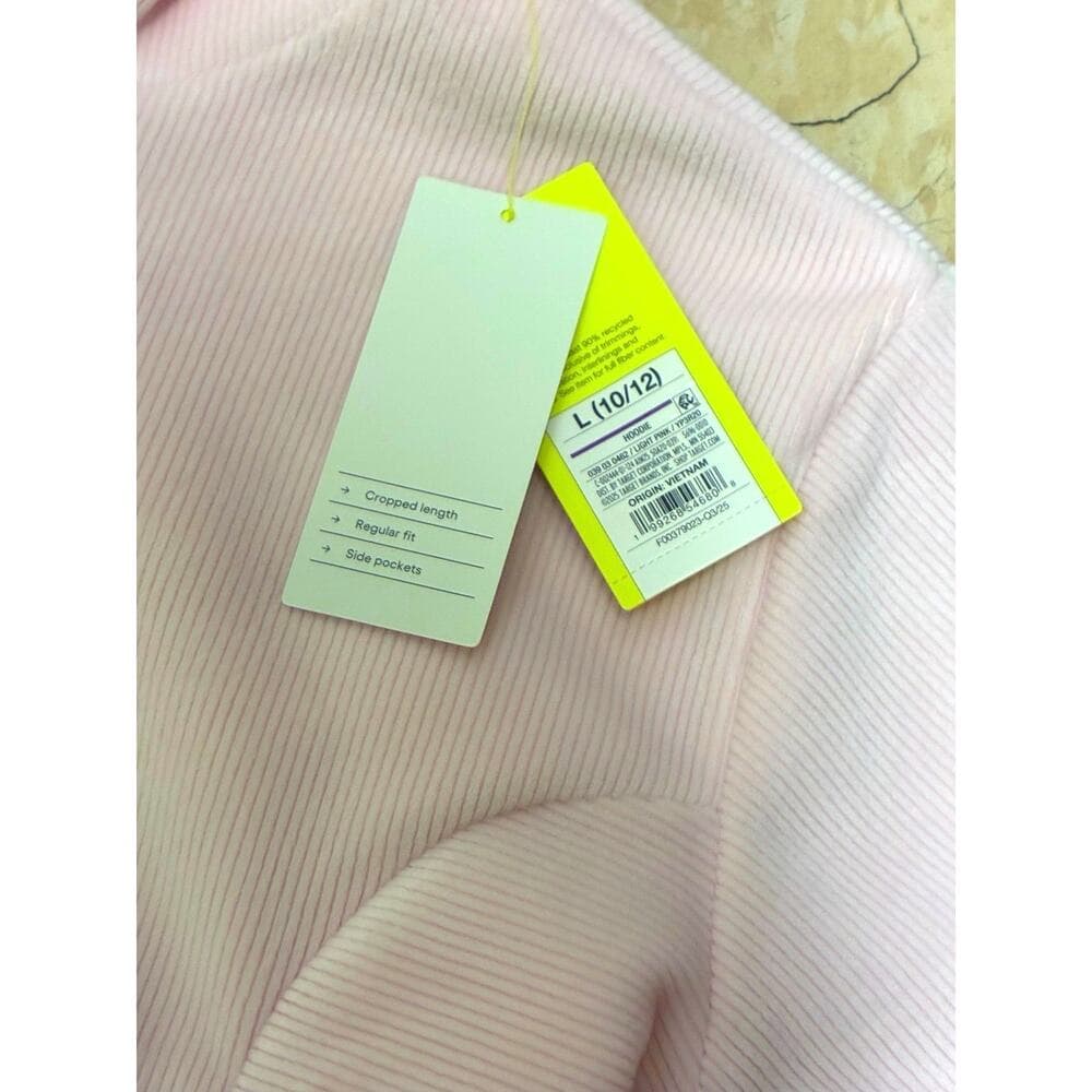 All In Motion Girls Cozy Ribbed Hoodie Light Pink L 10/12 - Thumbnail 5