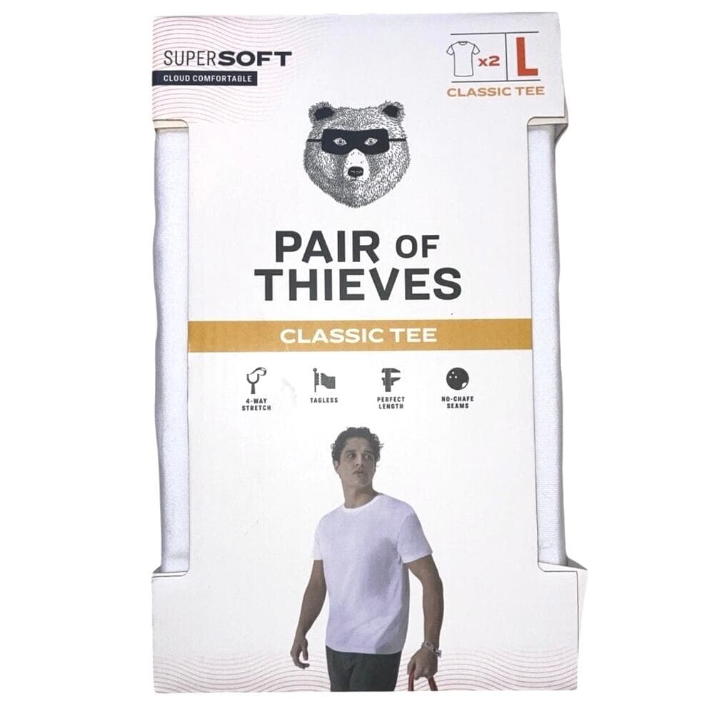 Pair of Thieves Men's Classic White Soft Tee T Shirt 2 Pack Size L Large NEW - Thumbnail 5