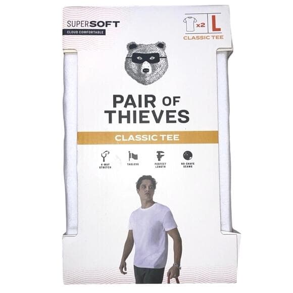 Pair of Thieves Men's Classic White Soft Tee T Shirt 2 Pack Size L Large NEW - Thumbnail 6