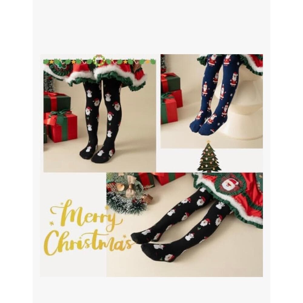 2Pc Christmas Pantyhose, Girls Printed Pattern Stocking Christmas Elements