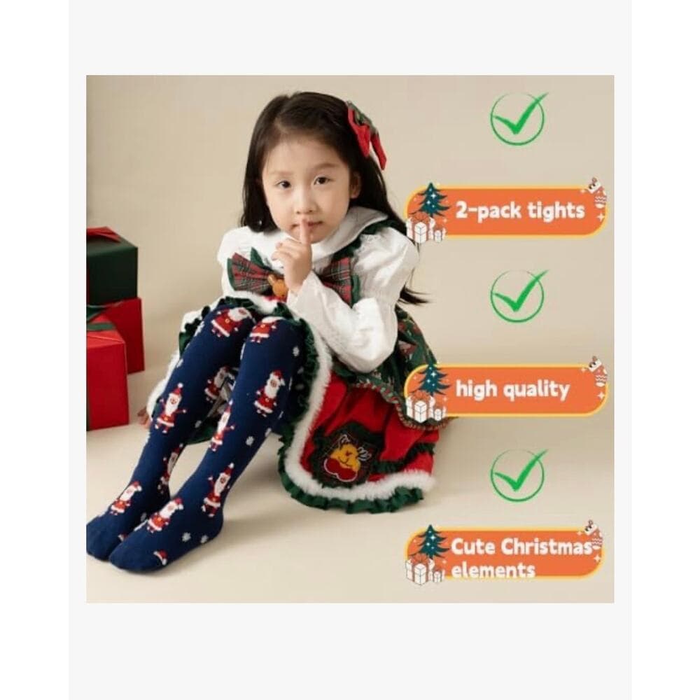 2Pc Christmas Pantyhose, Girls Printed Pattern Stocking Christmas Elements - Thumbnail 4