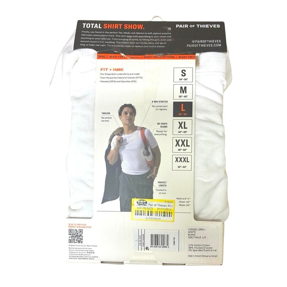Pair of Thieves Men's Classic White Soft Tee T Shirt 2 Pack Size L Large NEW - Thumbnail 3
