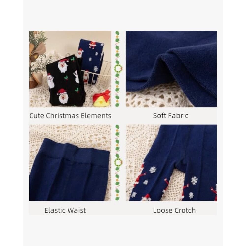 2Pc Christmas Pantyhose, Girls Printed Pattern Stocking Christmas Elements - Thumbnail 2