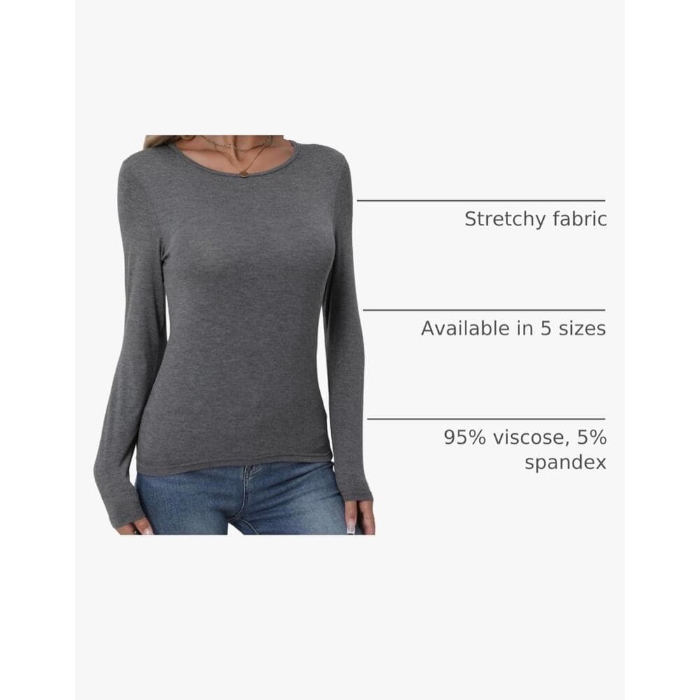 3 Pack Women's Crewneck Long Sleeve Shirts Slim Crew Neck Slim Size medium - Thumbnail 2