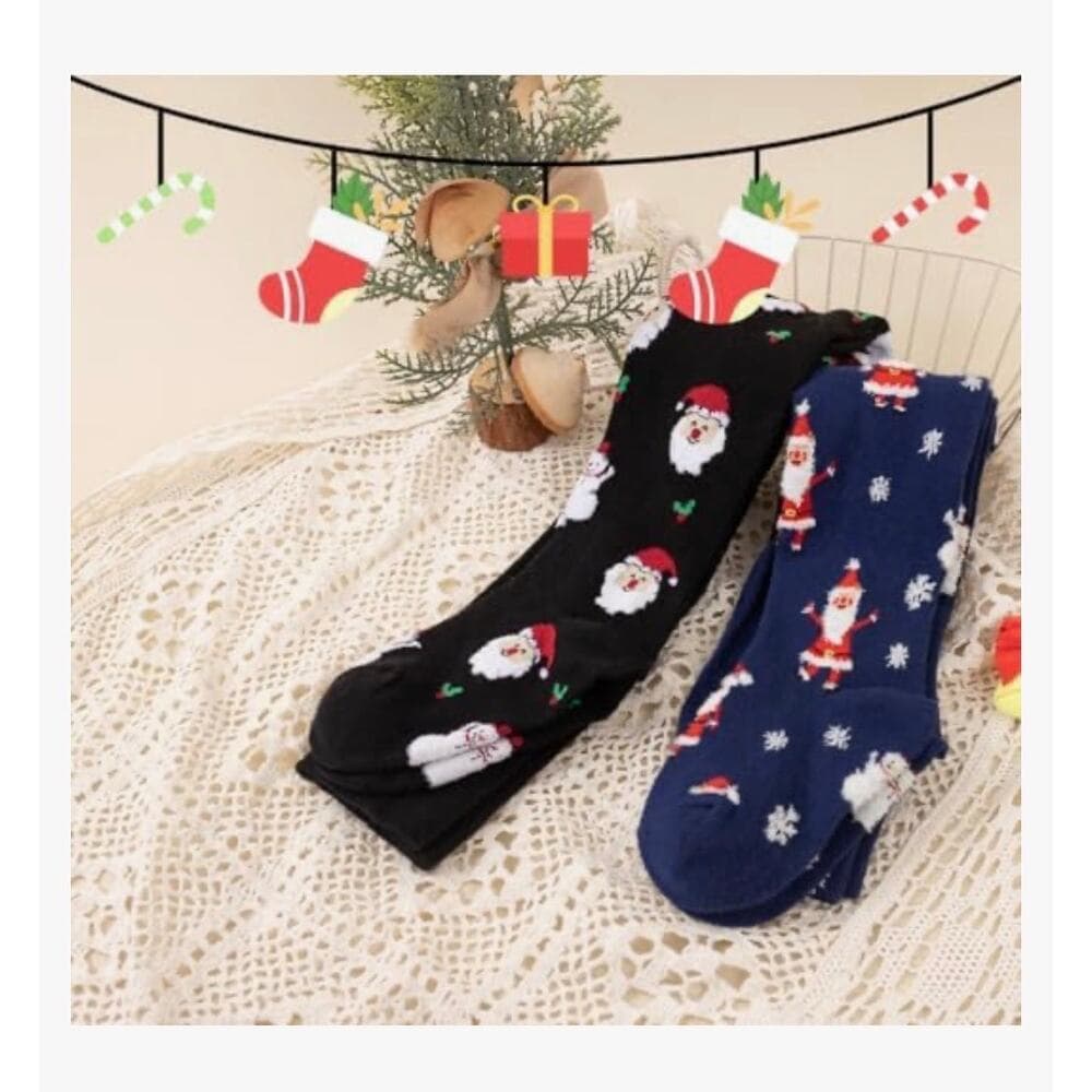2Pc Christmas Pantyhose, Girls Printed Pattern Stocking Christmas Elements - Thumbnail 3