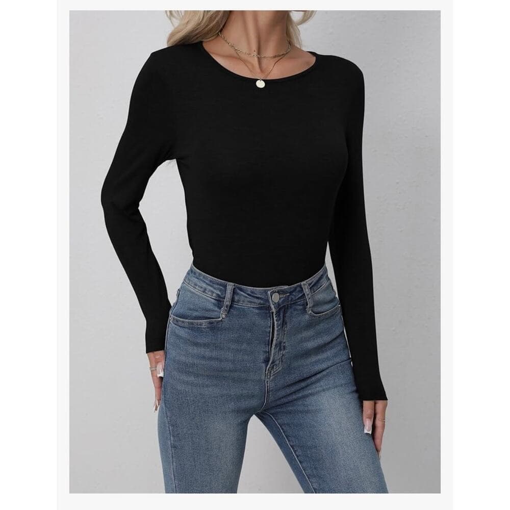3 Pack Women's Crewneck Long Sleeve Shirts Slim Crew Neck Slim Size medium - Thumbnail 3