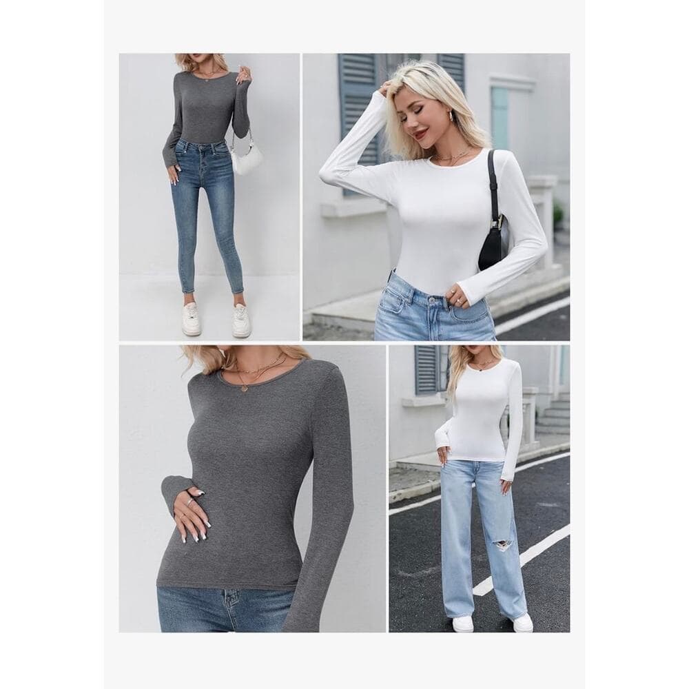 3 Pack Women's Crewneck Long Sleeve Shirts Slim Crew Neck Slim Size medium - Thumbnail 5