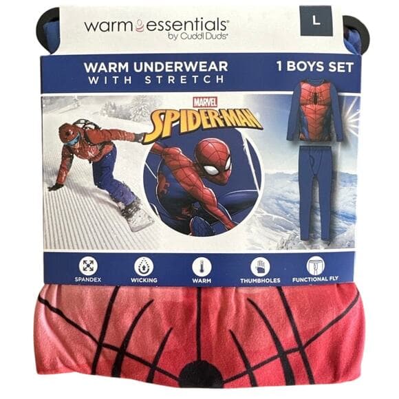 Cuddl Duds Spider-Man Warm Underwear Essentials Boys Sz LG(10/12) NWT - Thumbnail 4