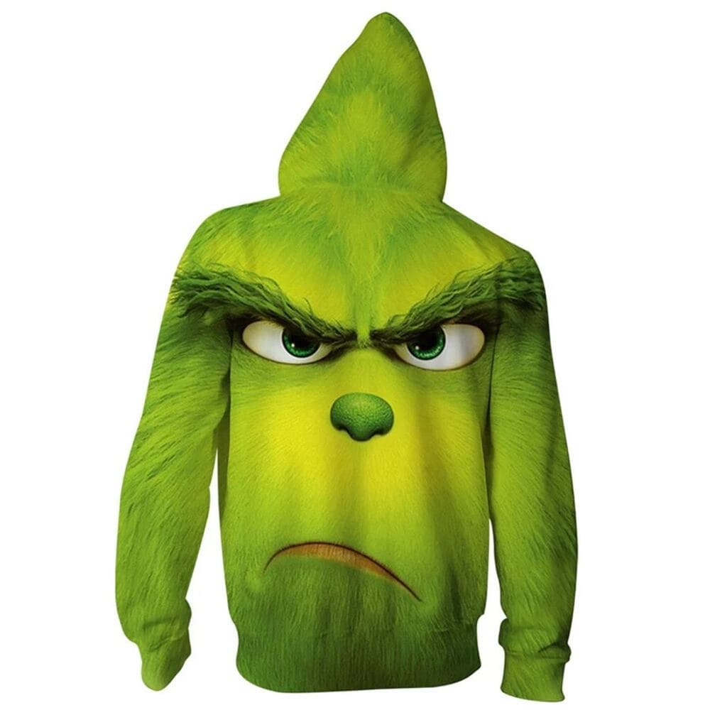 Grinch Hoodie - The Grinch Zip Up Hooded Sweatshirt Size Small