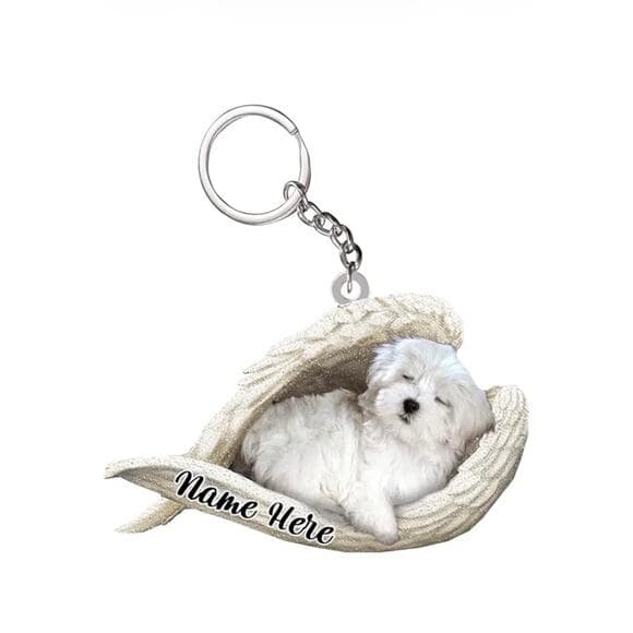 Maltese Sleeping Angel acrylic keychain With The Name Mattie On It - Thumbnail 5