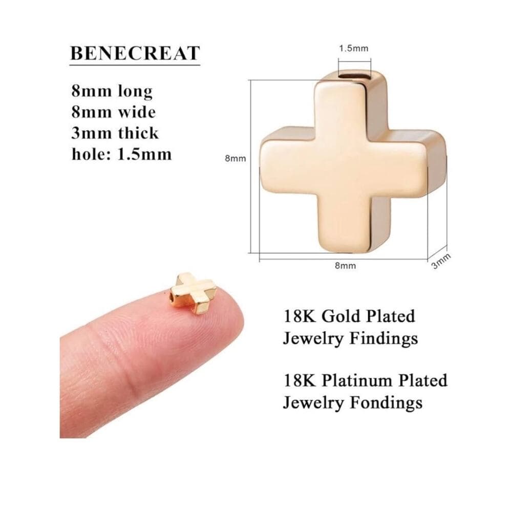BENECREAT 20 PCS 18K Gold Plated & Platinum Plated Cross Spacer Beads Metal
