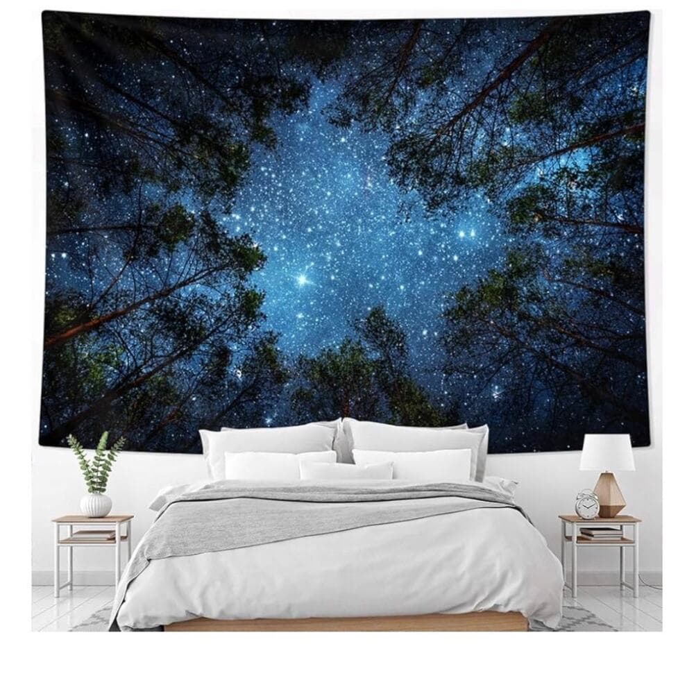 Starry Wall Tapestry, 3D Printing Forest Starry Night Tapestry Star Tree - Thumbnail 2