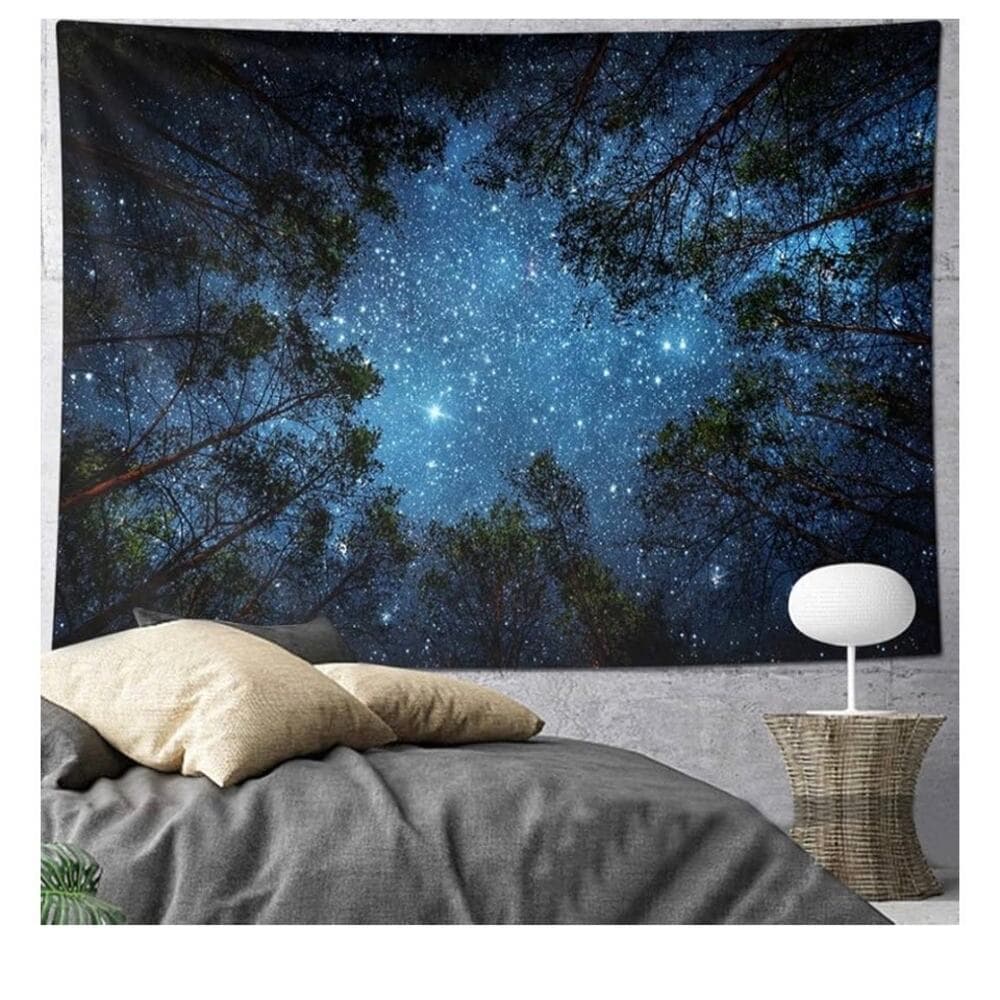 Starry Wall Tapestry, 3D Printing Forest Starry Night Tapestry Star Tree - Thumbnail 3