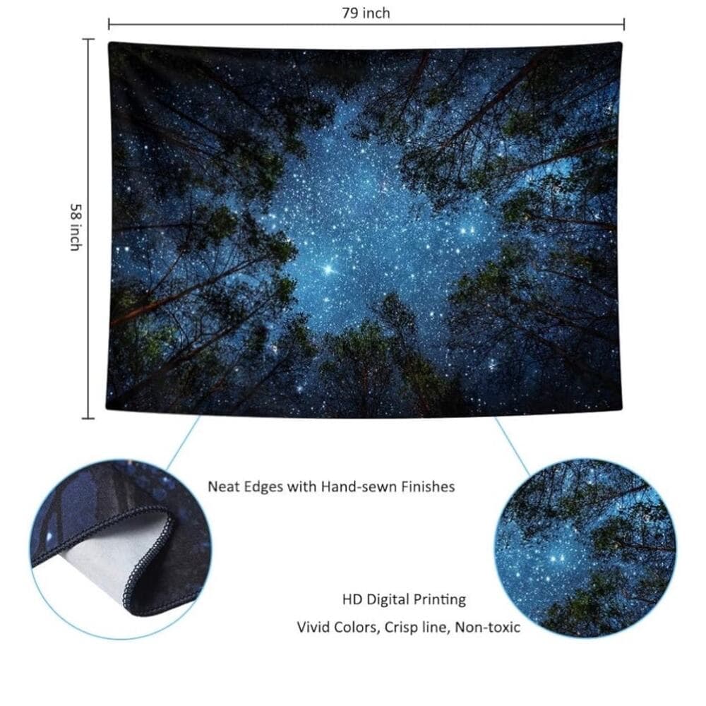 Starry Wall Tapestry, 3D Printing Forest Starry Night Tapestry Star Tree - Thumbnail 5