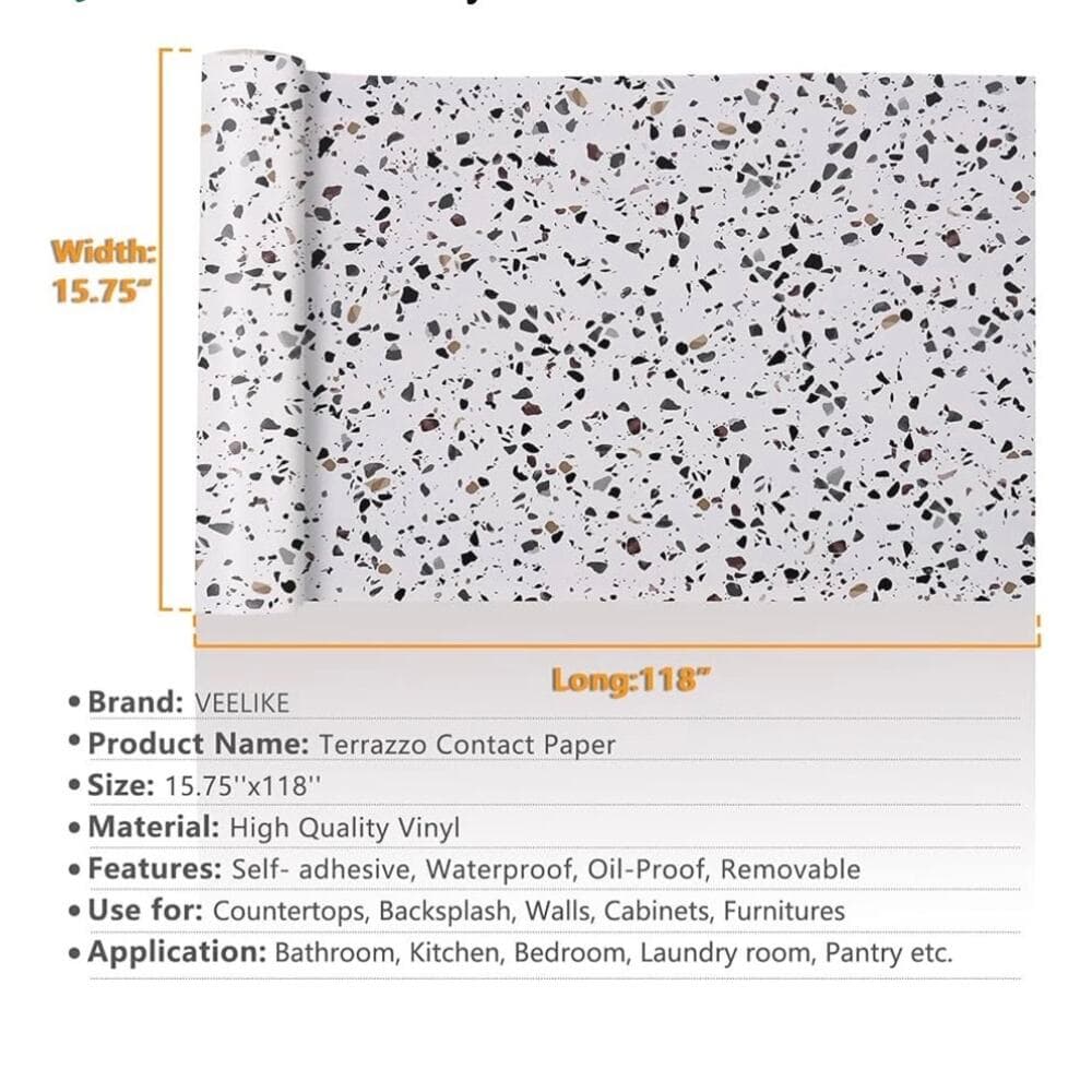 VEELIKE 15.7''x118'' Matte Terrazzo Contact Paper for Countertops Waterproof - Thumbnail 8